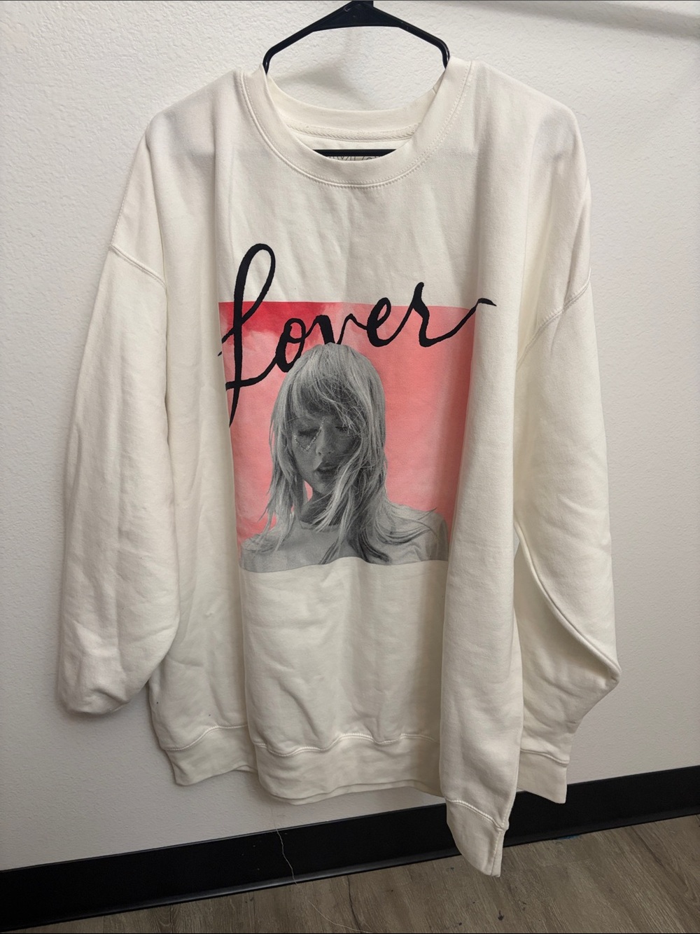 Taylor Swift Ivory Crewneck Sweatshirt with Pink Graphic